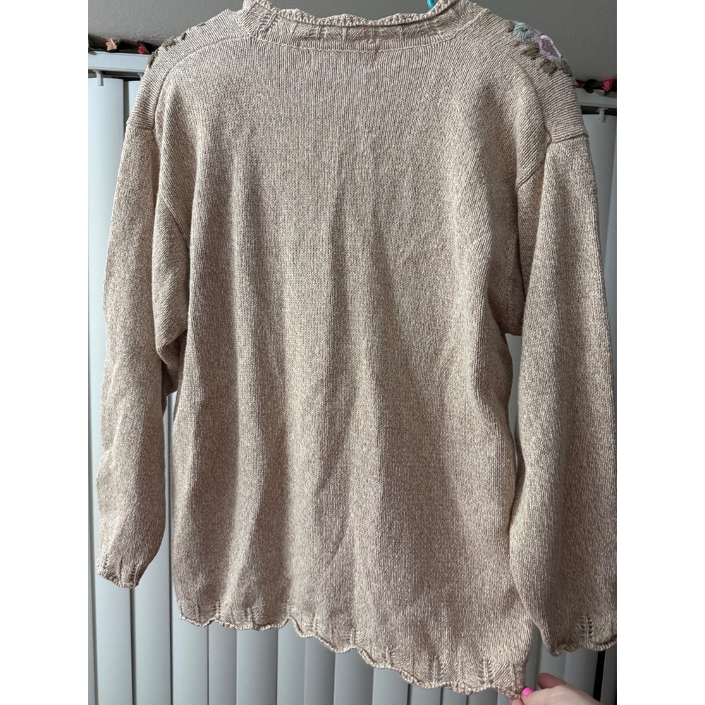 Jantzen Classics VTG Hand Embroidered Floral Sweater Beige V-Neck Cottagecore L - Picture 7 of 7